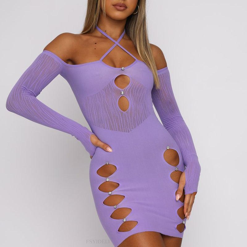 Eedele candy coloured cutout dress in purple featuring unique cutouts and long sleeves