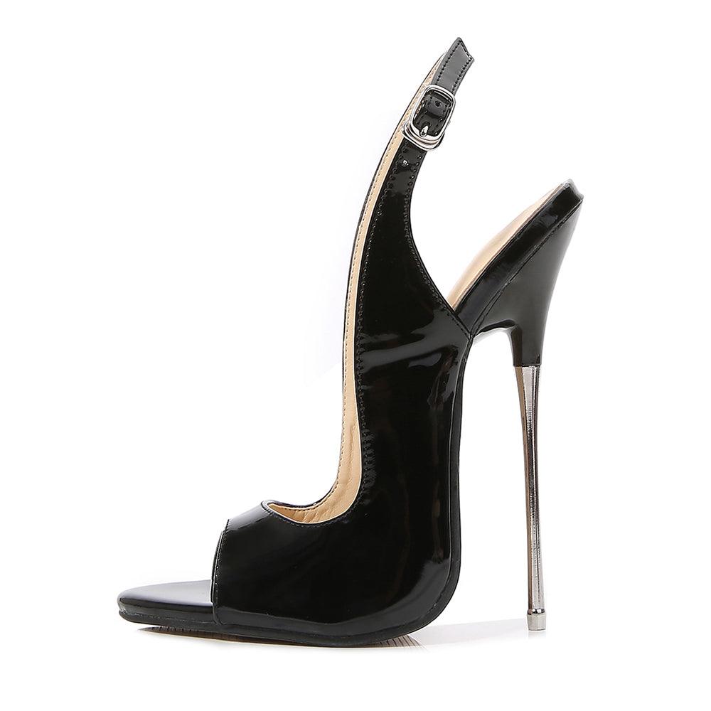 Stylish patent leather 16 cm high heel sandals with a sleek design and open toe for elegant outfits